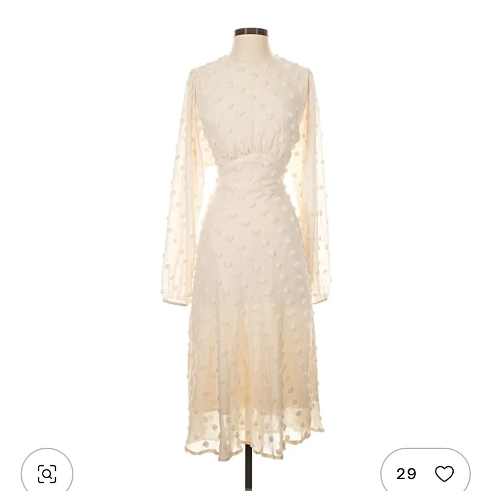 Chicwish Cream Midi Dress with Textured Dot Overlay